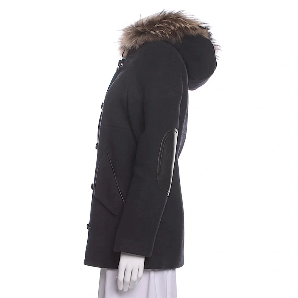 Lamb leather genuine with fur trim hood by SANDRO - Picture 2 of 3